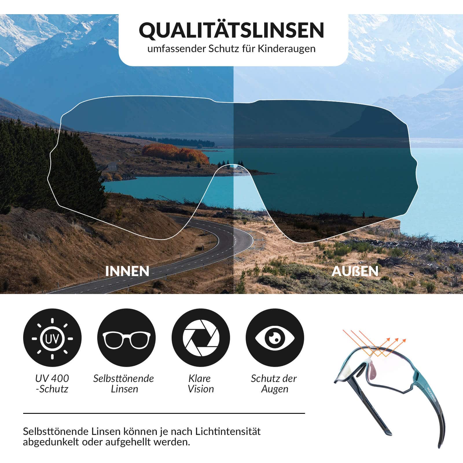 Selbsttönende Fahrradbrille für Kinder mit UV400 S c259f835d1a3
