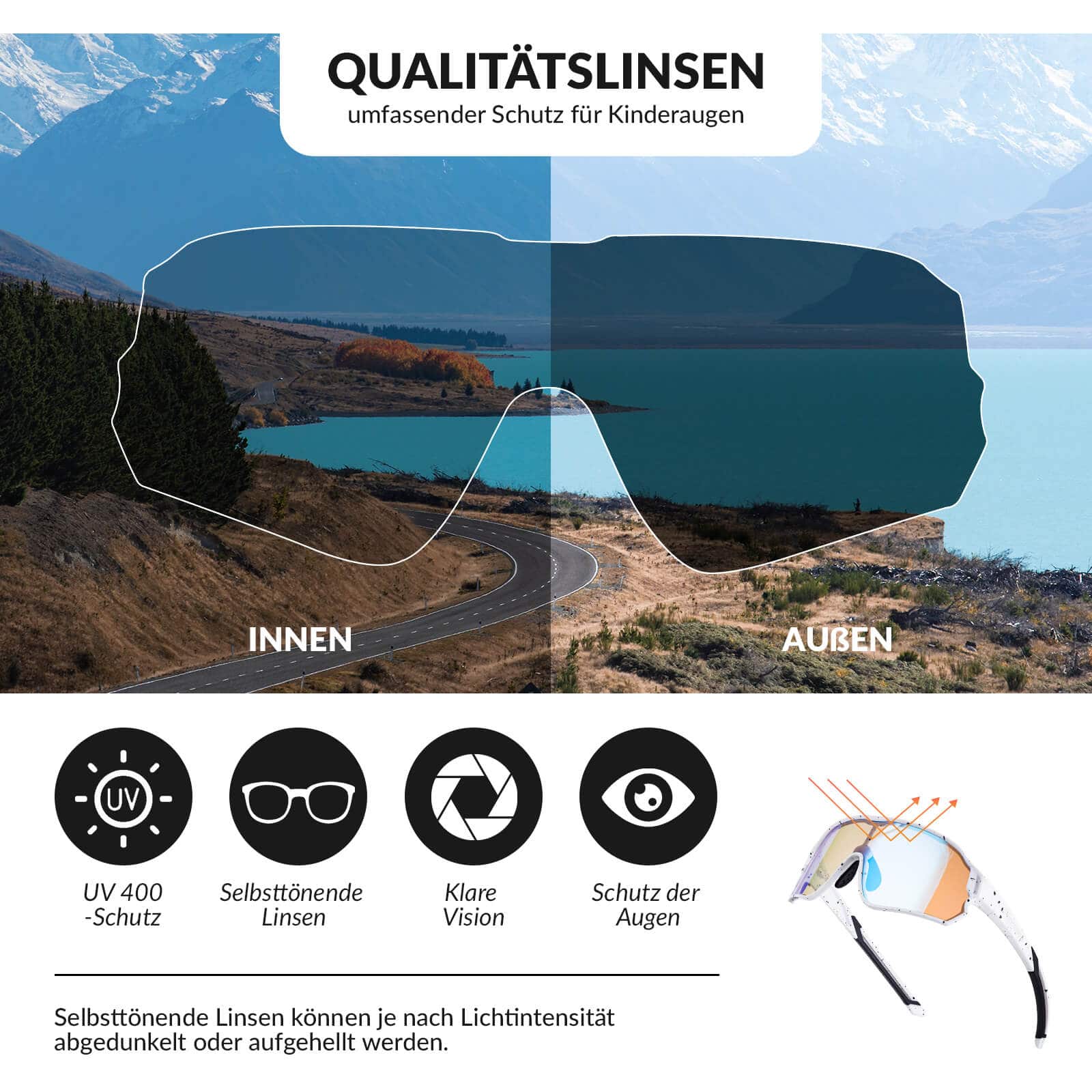 Selbsttönende Fahrradbrille für Kinder mit UV400 S fbef69f620a9