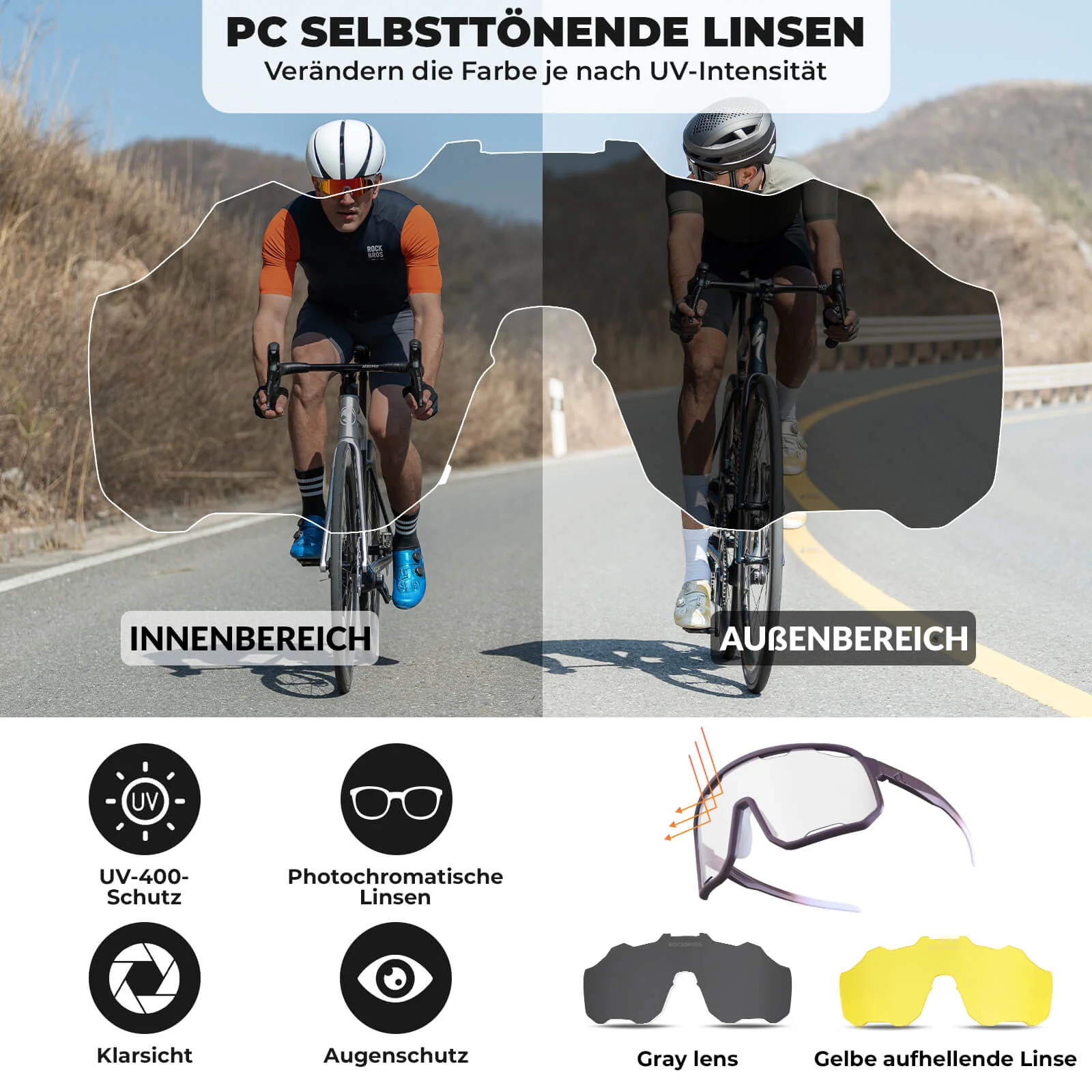 Selbsttönende Unisex Fahrradbrille mit Wechsel Nas 2a7c3395f586