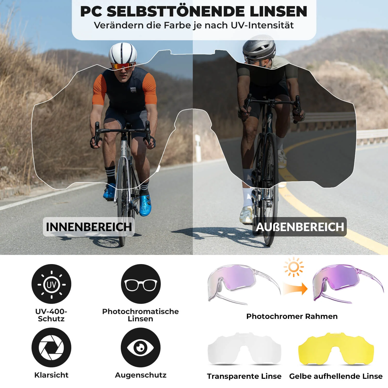 Selbsttönende Unisex Fahrradbrille mit Wechsel Nas 2bb057c9f1e6