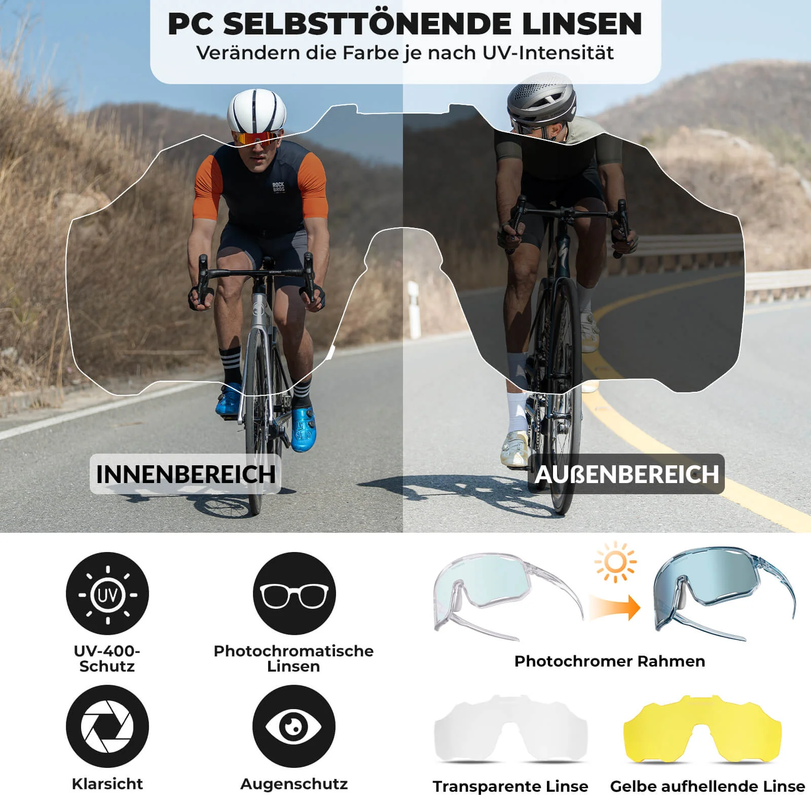 Selbsttönende Unisex Fahrradbrille mit Wechsel Nas 37dd77e9f06b