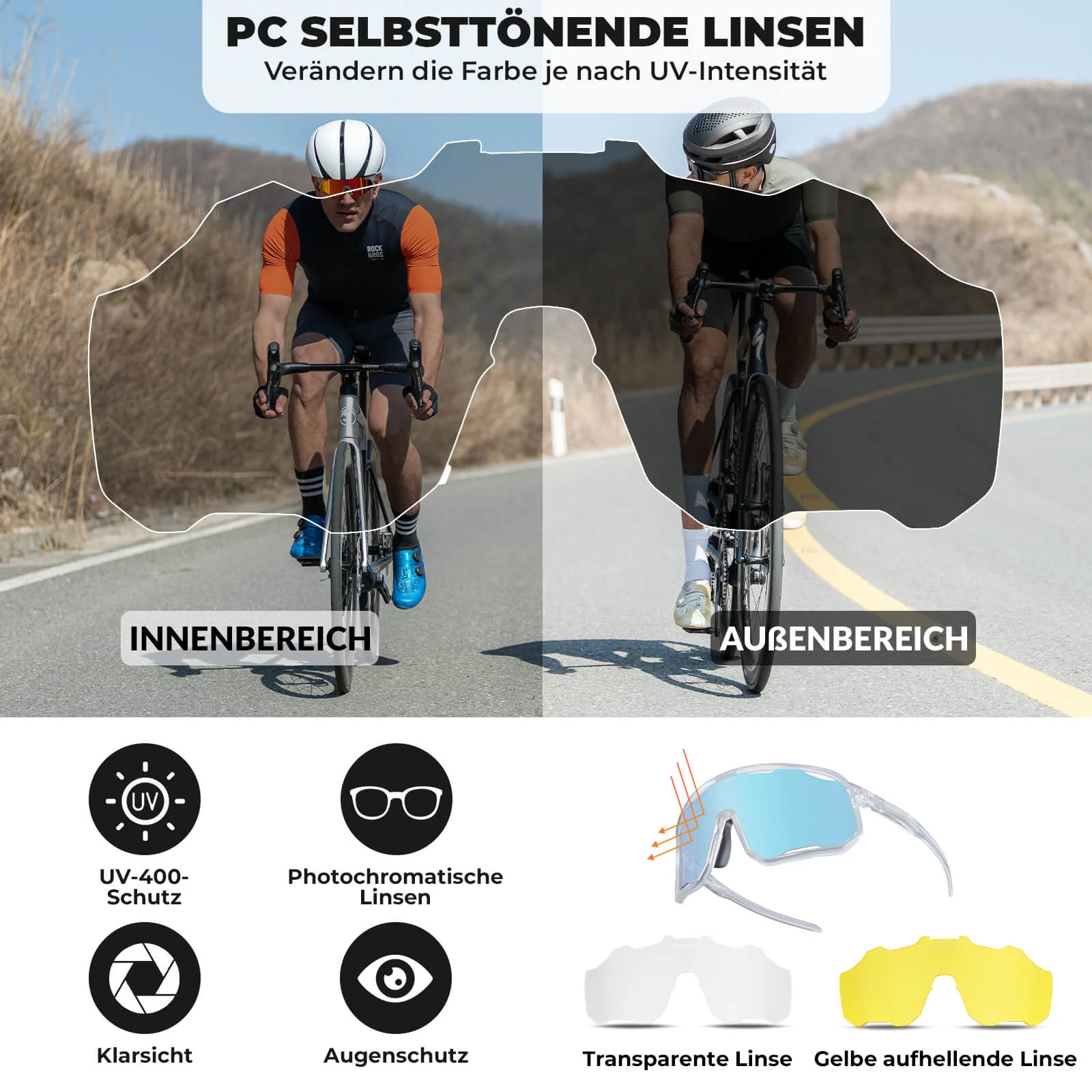 Selbsttönende Unisex Fahrradbrille mit Wechsel Nas c27e9535e859